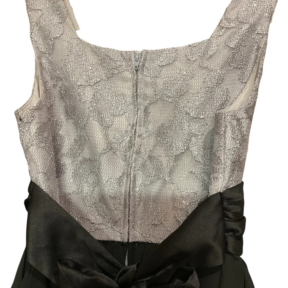 Rare Editions Girls' Silver Lace Black Ruffle Party Formal Dress with Bow Sz 12